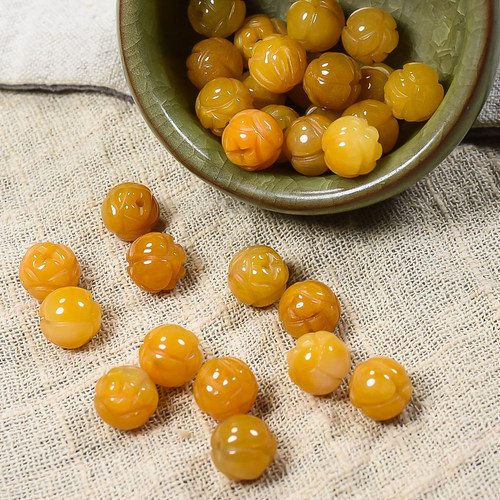 天然黄龙玉莲花南瓜圆珠散珠diy金丝玉配饰配件手工编制手链项链 - 图0
