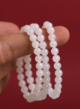 天然和田玉手链女 6mm白玉山料老料圆珠单圈  支持复检 假一赔十