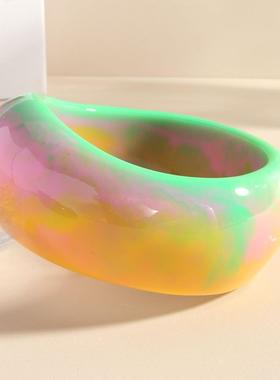 爆款fashion resin 晕染bracelet 几何irregular 宽厚椭圆bracele