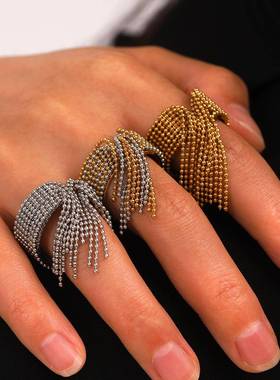 不锈钢圆珠tassel 开口ring 女affordable luxury 高级感钛钢不掉
