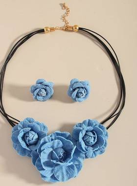 爆款蓝色retro 牛仔多层玫瑰花collar suit fashion 高级感flower