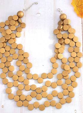 retro ethnic style 多层irregular 木片pendant necklace 毛衣链