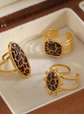 personality 不锈钢leopard print ring 女不掉色开口美拉德风18k