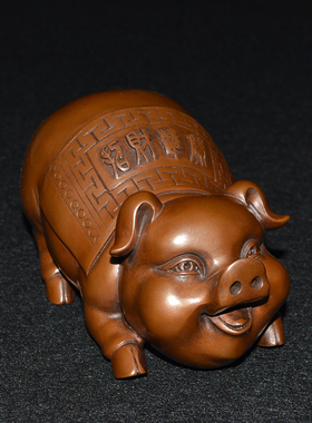 纯铜十二生肖办公桌博物架发财猪