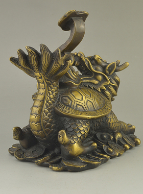 家居摆件仿古纯铜龙头龟黄铜招财龙龟办公室桌面客厅玄关工艺品
