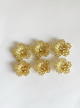 DIY饰品配件文玩玉米花托合金保色花心花蕊小玉米镂空花片大底托