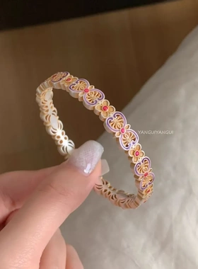 8095号「紫玉兰」国风如意珐琅彩手镯小众复古手镯小众设计手饰