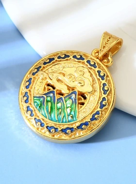 8415号足银990花丝珐琅山盟海誓吊坠掐丝纯银吊坠直播爆款