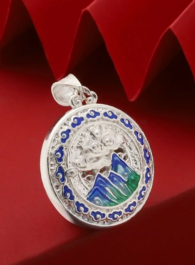 7485号足银990珐琅彩花丝国风千里江山吊坠国风国潮直播爆款
