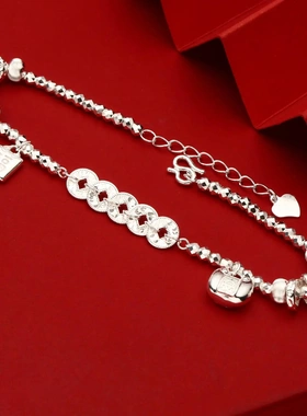 7762号足银999.9碎冰冰五帝钱小胖福盘缠手链气质时尚工厂直销