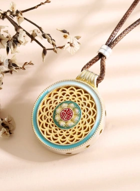 8740号 足银999.9国潮风描金珐琅项链新中式国潮项链