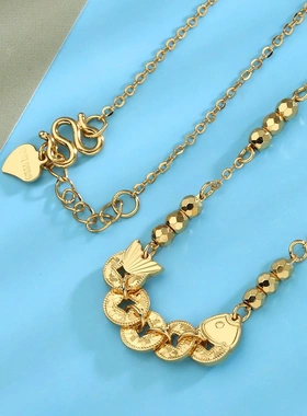 8579号足银999.9碎冰冰电黄金五帝钱鲫鱼项链新中式气质流苏直播