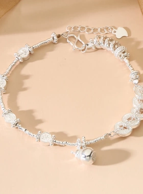 8466号足银990平安喜乐盘缠手链小众精致超仙气质百搭碎银手链