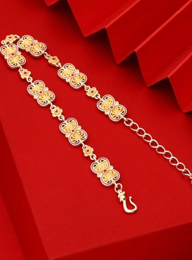 7528号足银999.9描金珐琅彩紫色双如意手链国风爆款直播爆款