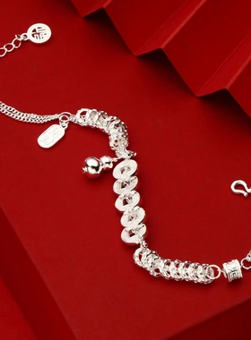 7581号B款足银990新中式钱币吊葫芦盘缠串珠手链国潮轻奢小众葫芦