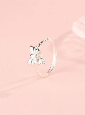 6304足银990开口蝴蝶结铃铛戒指在逃公主铃铛纯银戒指直播爆款