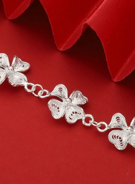 7480号足银990花丝手工掐丝四叶草手链小众气质百搭高级感手链