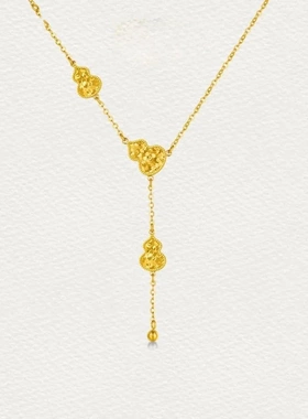 7297足银999.9电镀黄金碎冰冰三葫芦流苏项链新中式国潮项链