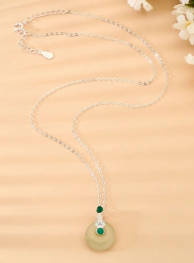 8756号 足银990和田玉平安扣项链新中式高级感秋冬精致轻奢