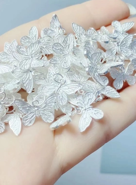 s990纯银蝴蝶吊坠DIY手工串珠编绳手链项链挂件ins风饰品配件材料