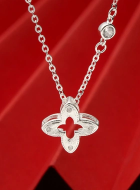 7915号足银990拉丝镶钻四叶草项链银色金色套链520礼物直播爆款