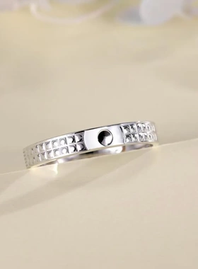 7189足银990开口CNC钻花圆点戒指韩版新款开口戒指实心时尚版开口