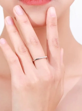 足银990闭口实心小方钻戒指气质简约时尚个性小众设计食指戒女