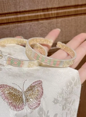 8259号珐琅彩海棠花999.9足银手镯描金珐琅彩祥云七夕礼物送女友