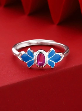 7401号足银990珐琅凤羽宫廷风戒指女纯银开口爆款国朝风戒指