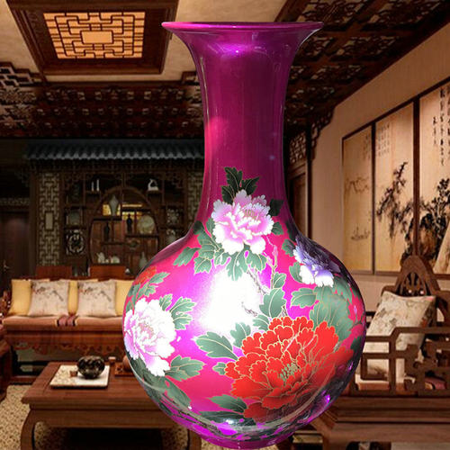 景德镇陶瓷器花瓶红色黄蓝牡丹插花家居现代中式客厅摆件装饰摆设 - 图0