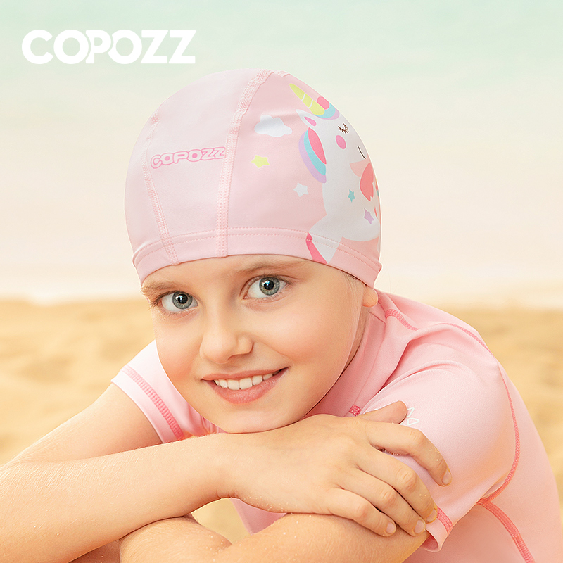 COPOZZ儿童泳帽男童女孩防水不勒头PU布料宝宝游泳帽装备专业护耳