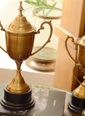 印度手工黄铜复古怀旧桌面书房奖杯摆件美式轻奢储物罐装饰送礼