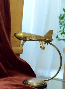 欧式黄铜轻奢样板间飞机螺旋桨飞机酒店会所复古做旧咖啡店摆件