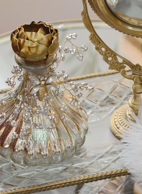 欧法式黄铜配玻璃复古做旧香水瓶摆件样板间化妆台桌面装饰道具