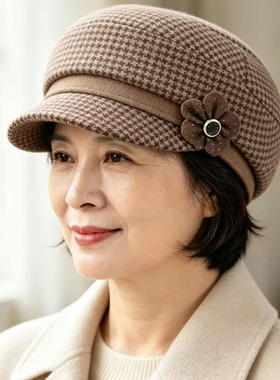 秋冬中老年女羊毛呢保暖鸭舌帽