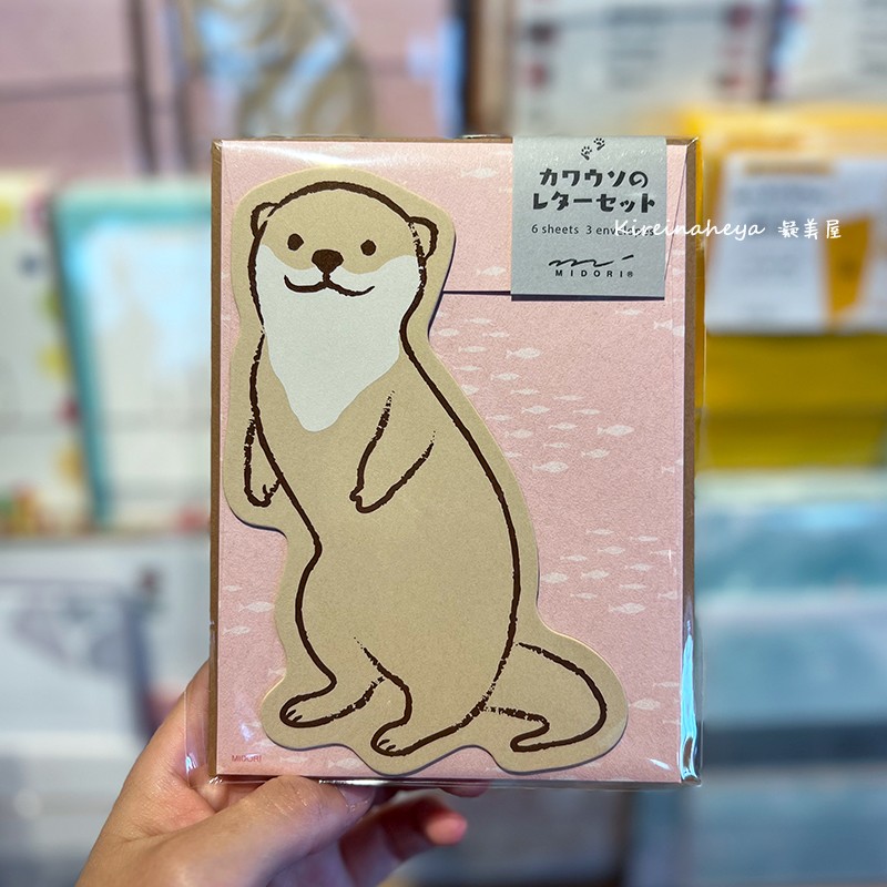 日本制新款midori可爱动物信纸信封套装小清新猫咪企鹅信笺稿纸 - 图1