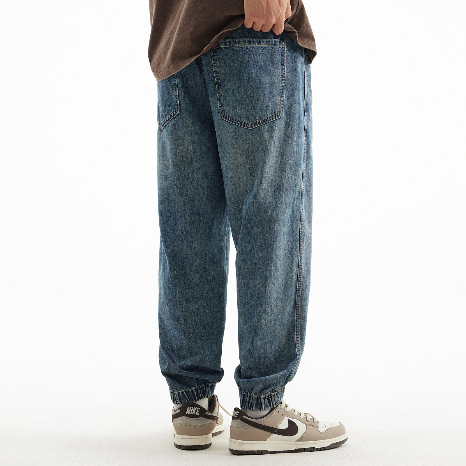 秋季新款水洗牛仔裤男宽松大码休闲长裤加肥加大松紧腰束脚哈伦裤,淘宝优惠券,粉丝福利购,淘宝优惠卷