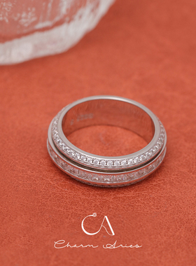 三圈时来运转戒指女轻奢小众高级感满钻转运指环女款S925银