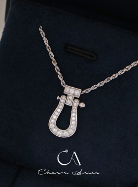 s925银满钻立体马蹄扣麻花项链