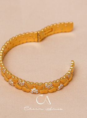 纯银s925重工中古风双层爱心手镯