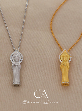 s925纯银国风金筒满钻观音项链