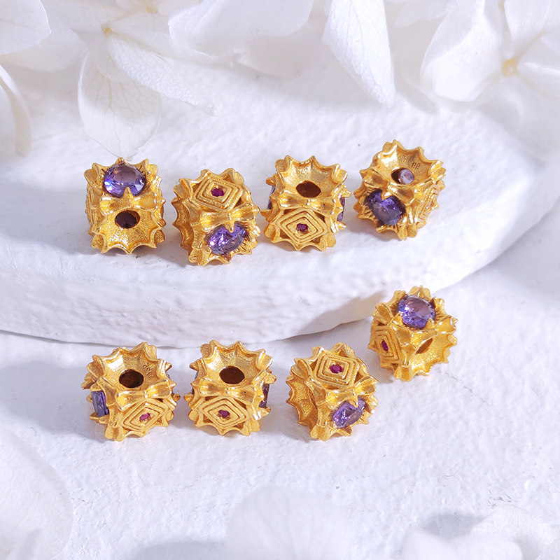 卡简S925银镀金紫钻隔珠DIY手串饰品配件间隔珠串珠编绳配饰,淘宝优惠券,粉丝福利购,淘宝优惠卷