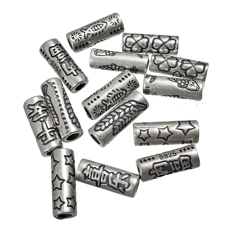 S925银复古实心加厚招财纳福平安喜乐鱼桶珠编织手绳串项链配件 - 图3