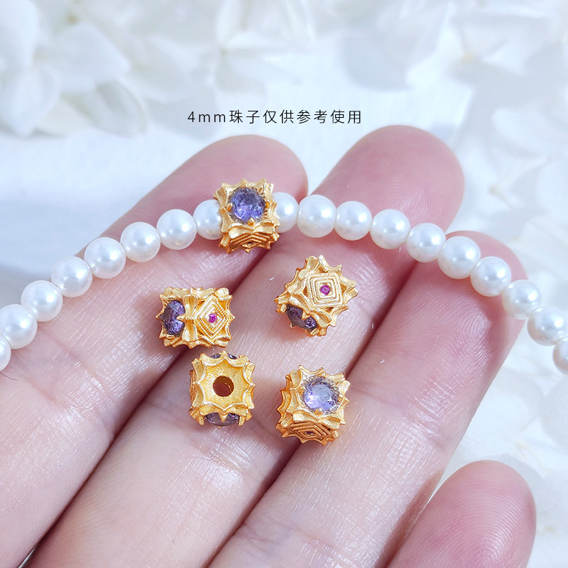 卡简S925银镀金紫钻隔珠DIY手串饰品配件间隔珠串珠编绳配饰,淘宝优惠券,粉丝福利购,淘宝优惠卷