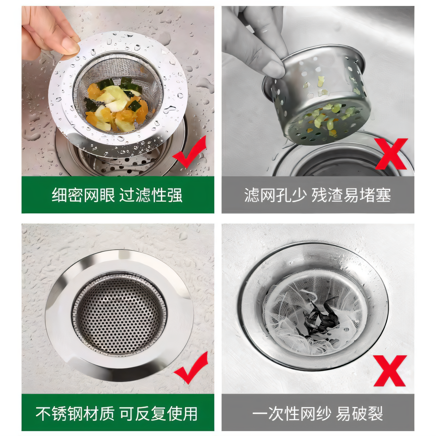 厨房水槽过滤网不锈钢洗菜盆漏斗水池隔渣网下水道防堵洗碗池滤网 - 图1