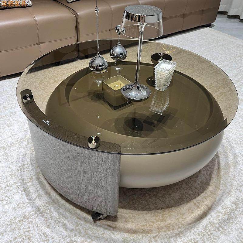 奶油风玻璃旋转茶几意式极简网红小户型客厅家用沙发高级感小茶几,淘宝优惠券,粉丝福利购,淘宝优惠卷