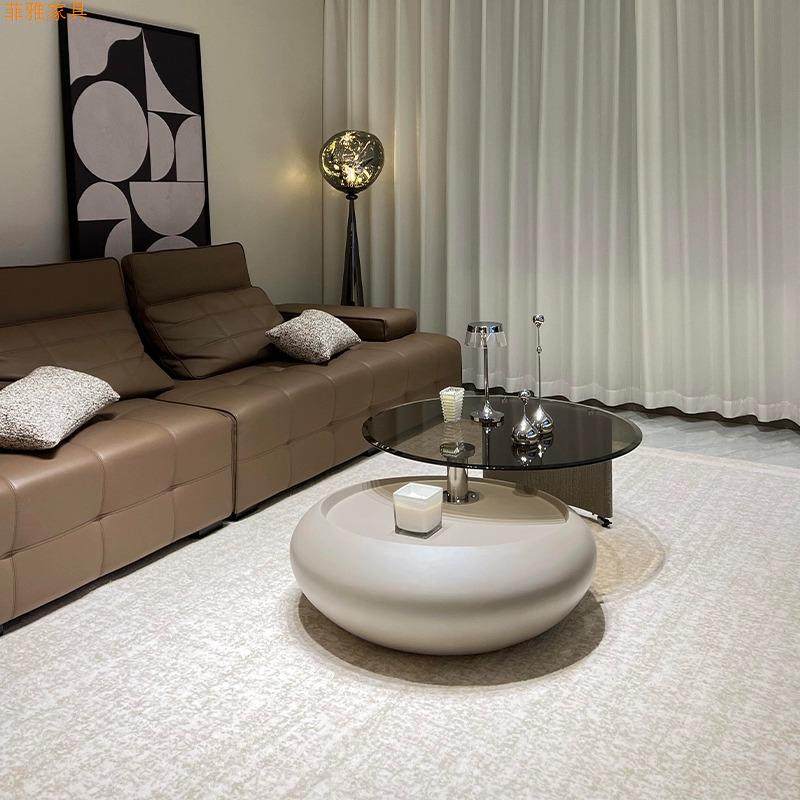 奶油风玻璃旋转茶几意式极简网红小户型客厅家用沙发高级感小茶几,淘宝优惠券,粉丝福利购,淘宝优惠卷