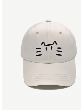 可爱猫咪刺绣加宽檐棒球帽显脸小