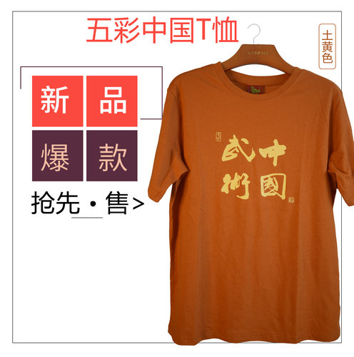 獬豸服饰 五彩中国T恤武术太极表演训练宽松短袖圆领印花多色夏季 - 图1