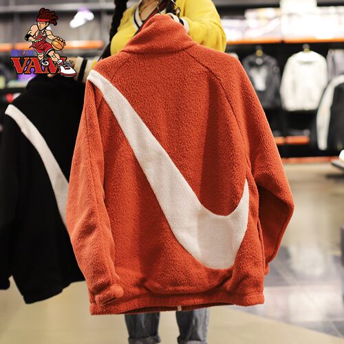 NIKE2019耐克大勾羊羔绒毛双面黑粉白夹克外套CI8938-897-010 - 图1